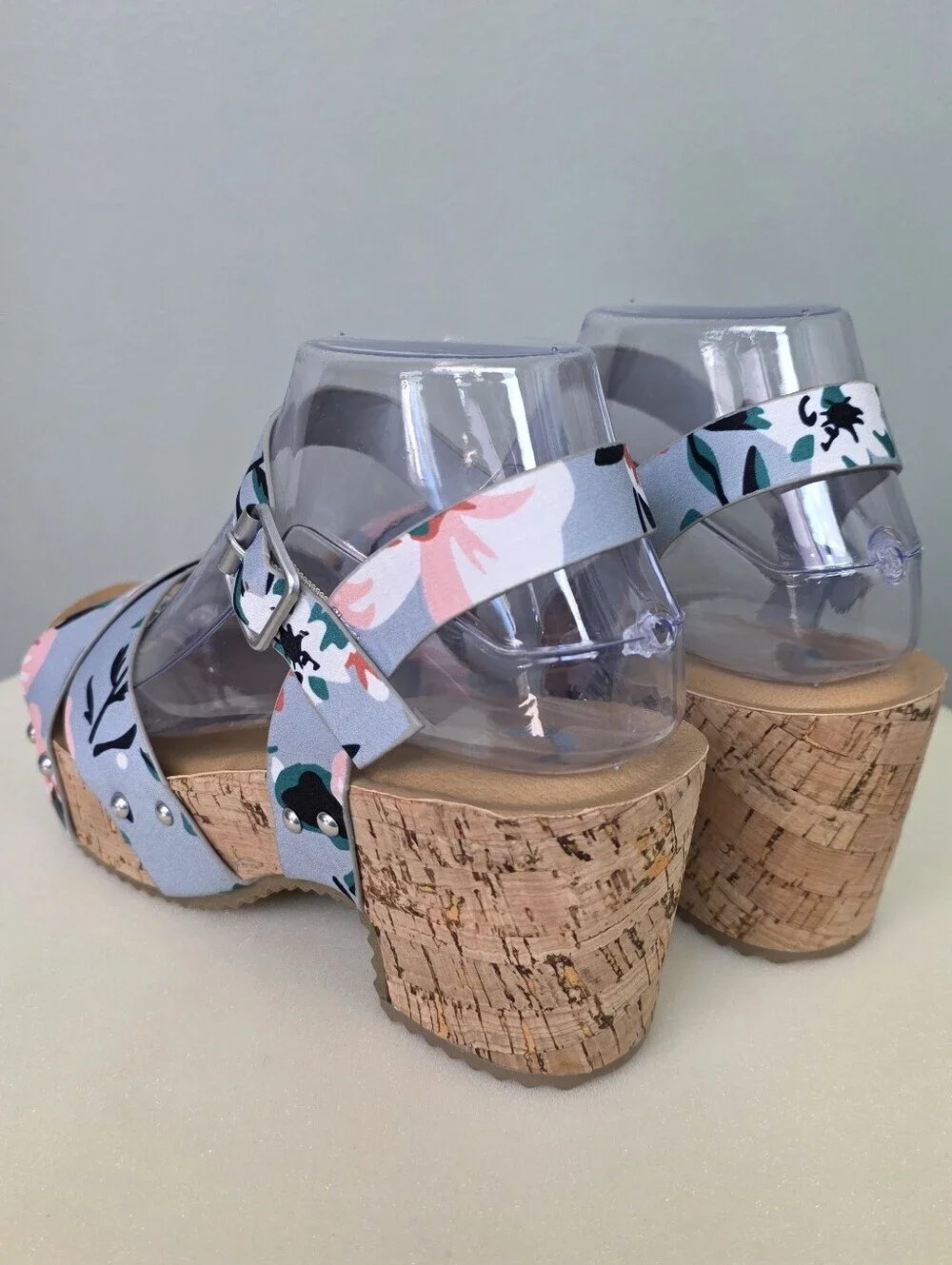 Journee Collection Valentina Floral Platform Sandals Cork Block Heel Sz 7.5 NEW